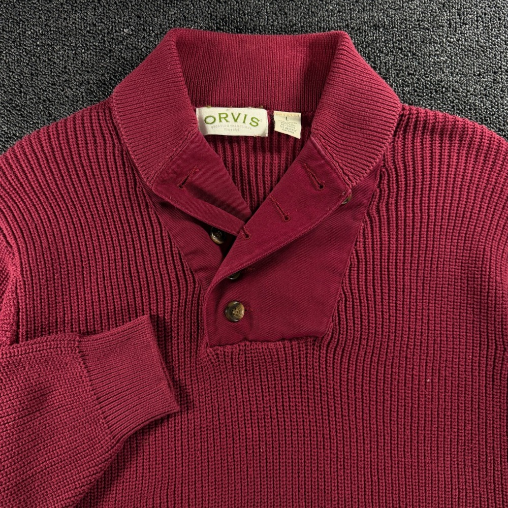 Vtg 90s Orvis Cardigan Mens‎ L Shawl Collar Knit Fisherman Sweater Elbow Patches